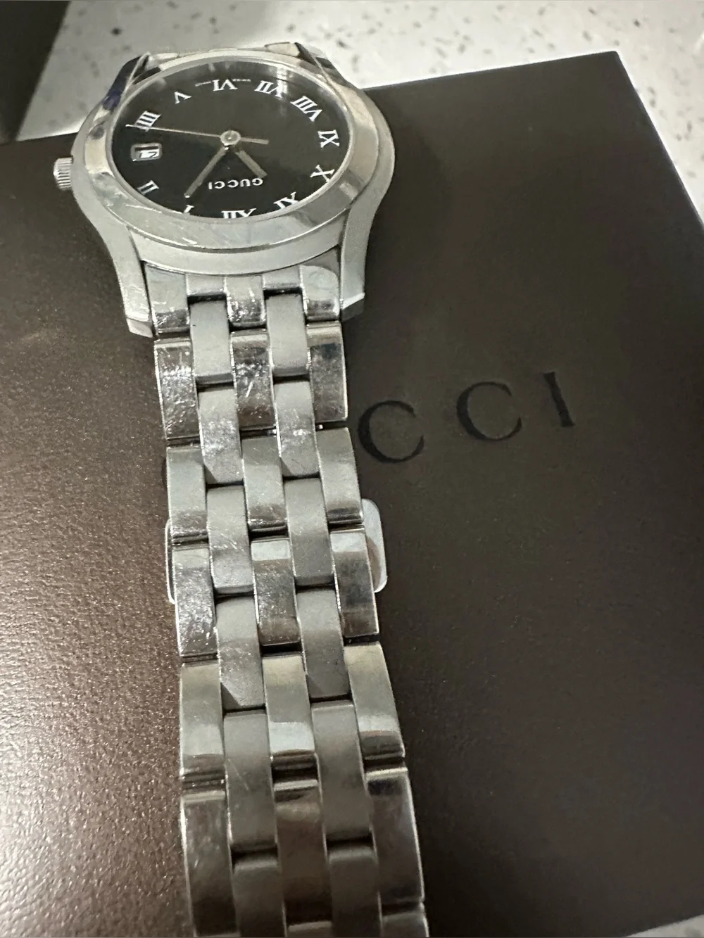 Gucci G-Timeless Black Dial Roman Numeral Swiss Made Stainless Steel Women Watch